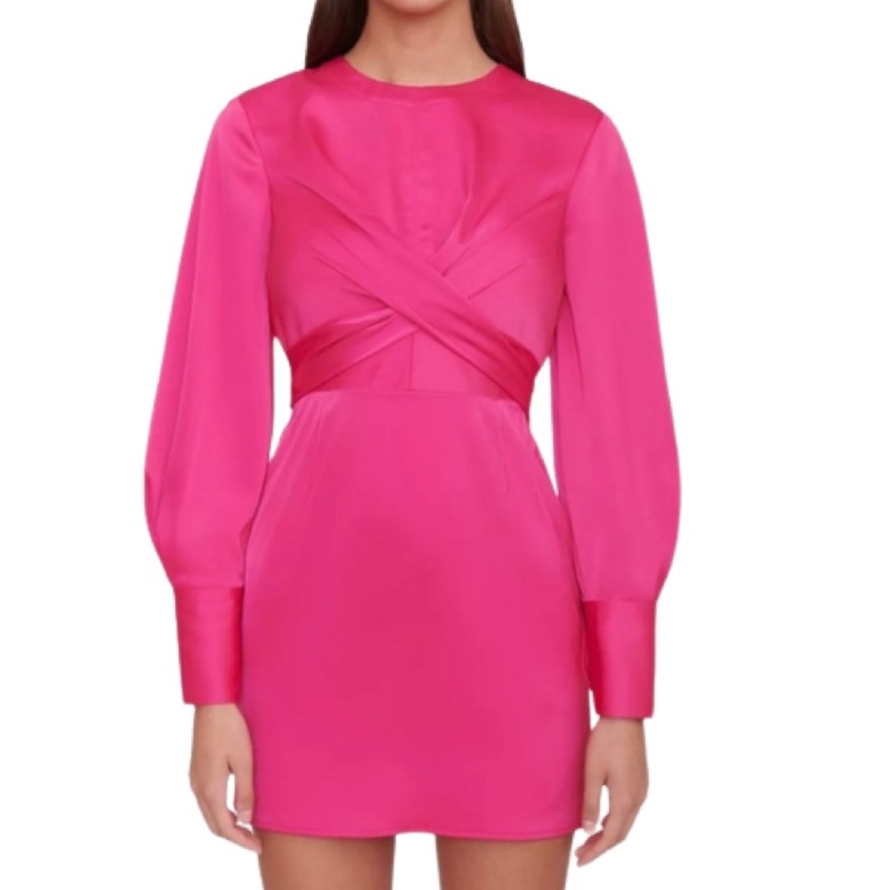 NWT STAUD Pink Crosshill Satin Mini Dress - Sz L